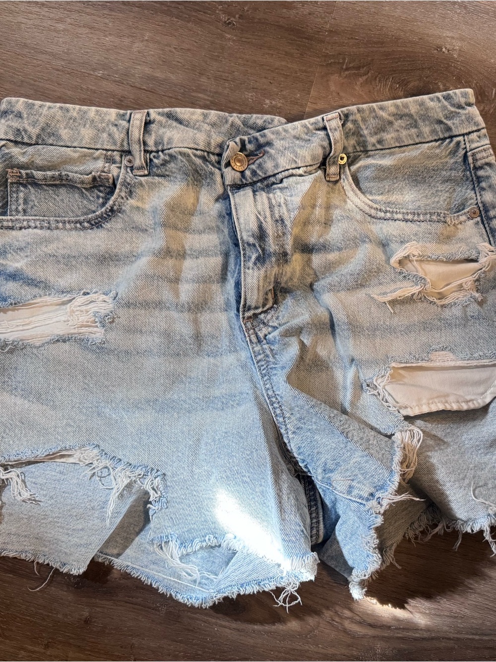 High-Rise Distressed Light Wash Curvy Mom Shorts